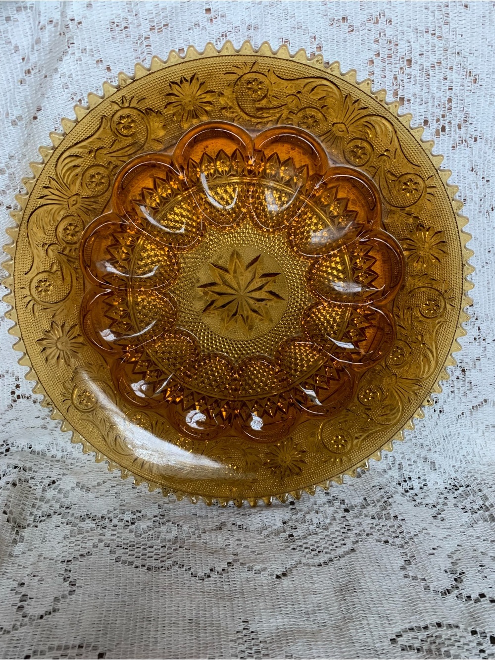 Vintage Amber Pressed Glass Dinner Plate - Home Dining Dinnerware